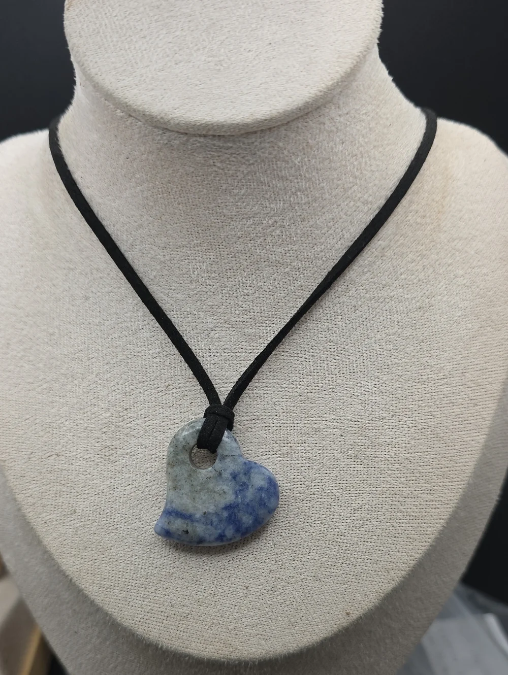 Heart-Shaped Blue-Grey Lapis Stone Pendant Necklace on Black Cord (2488)